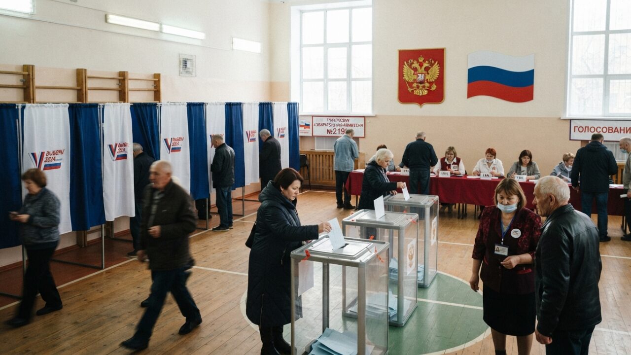 Interior of a Russian polling station during parliamentary elections