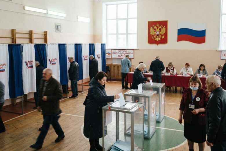 Interior of a Russian polling station during parliamentary elections
